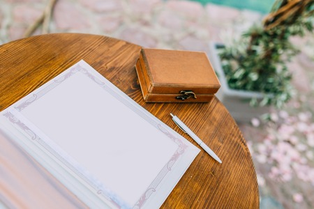 A table for a wedding ceremony in Montenegro. Wedding decorations.の写真素材