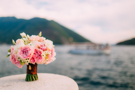 A wedding bouquet near the sea. Wedding in Montenegro.の写真素材