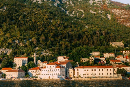 The old fishing town of Perast on the shore of Kotor Bay in Montenegro.の写真素材