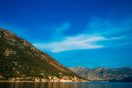 The old fishing town of Perast on the shore of Kotor Bay in Montenegro.の写真素材