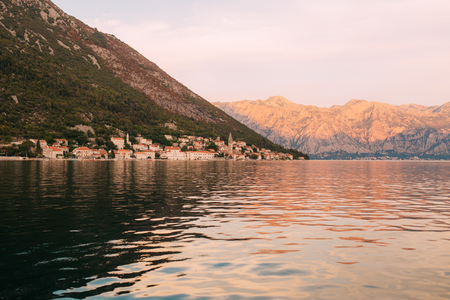 The old fishing town of Perast on the shore of Kotor Bay in Montenegro.の写真素材