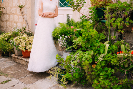 Female feet on a stone floor in Montenegro.の写真素材