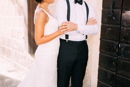 Bride and groom holding hands. Wedding in Montenegroの写真素材