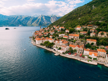 The old fishing town of Perast on the shore of Kotor Bay in Montenegro.の写真素材