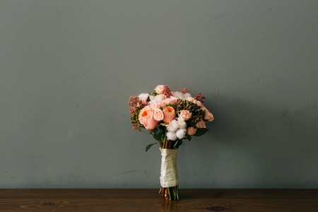 Wedding bouquet on a table. Wedding in Montenegroの写真素材