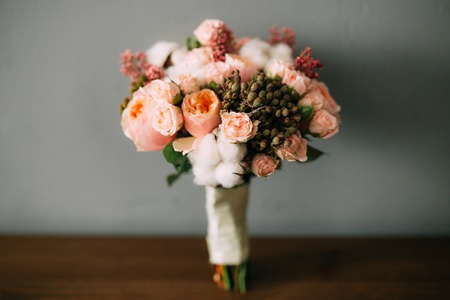 Wedding bouquet on a table. Wedding in Montenegroの写真素材