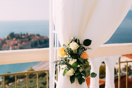 Flower compositions at the wedding ceremony. Wedding in Montenegro by the sea.の写真素材