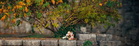 Wedding bouquet on a stone background. Wedding in Montenegroの写真素材
