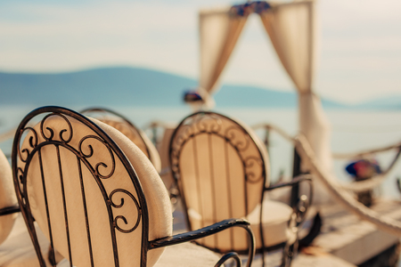Chairs for wedding ceremony. Wedding in Montenegroの写真素材