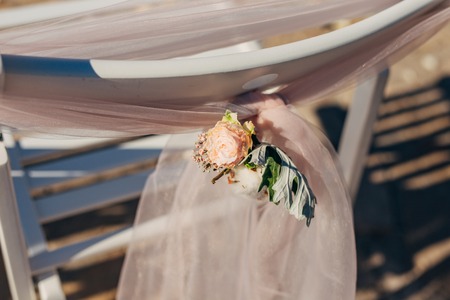 Flower compositions at the wedding ceremony. Wedding in Montenegro by the sea.の写真素材