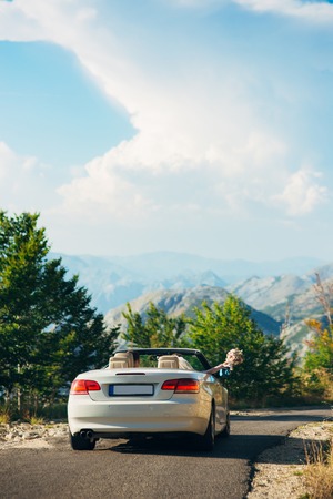 The car rides on mountain roads in Montenegroの写真素材