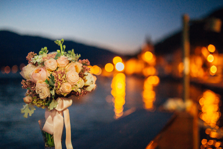 A wedding bouquet near the sea. Wedding in Montenegro.の写真素材