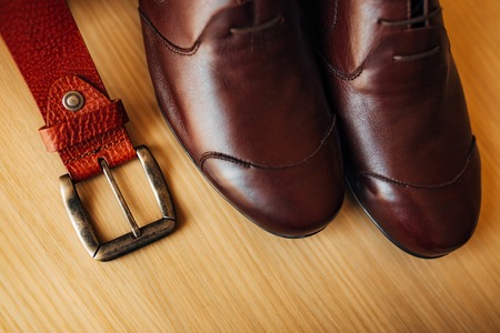 Mens black shoes on the floor. Wedding in Montenegroの写真素材