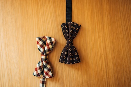 Tie Butterfly on a wooden background. Wedding in Montenegroの写真素材