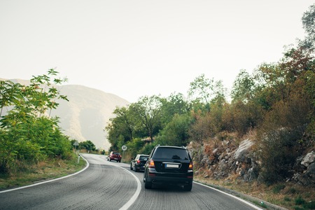 The car rides on mountain roads in Montenegroの写真素材