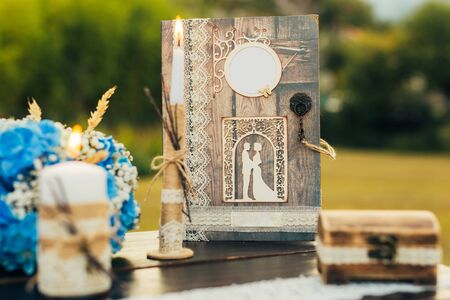 A table for a wedding ceremony in Montenegro. Wedding decorations.の写真素材