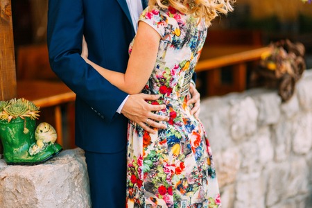 Newlyweds hug each other in Montenegro. Wedding in Montenegro.の写真素材