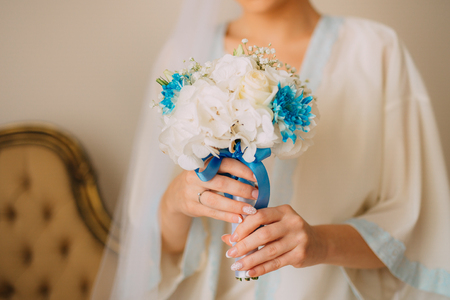 Wedding bouquet in hands of the bride. Wedding in Montenegroの写真素材