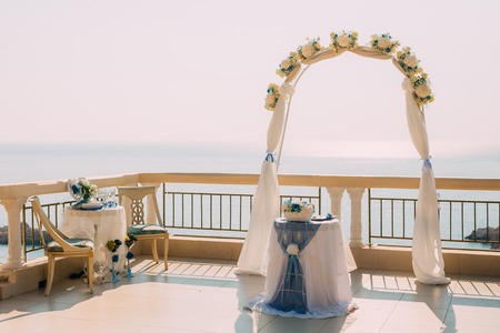 Arch for the wedding ceremony on the seaの写真素材