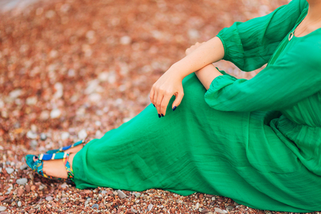 Female feet on the beach in Montenegro.の写真素材