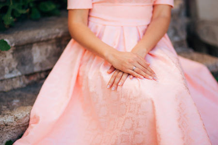 Female hands close up outdoor. Wedding in Montenegroの写真素材