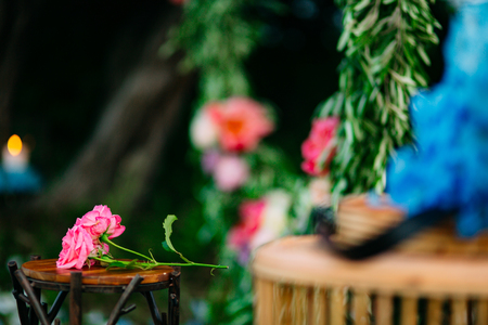 Flowers at the wedding ceremony. Wedding in Montenegro on Mount Lovchen, in the style of rustic.の写真素材