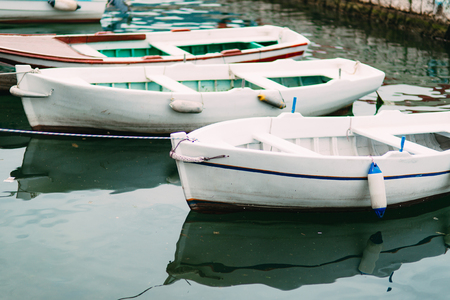 Wooden boats on the water. In the Bay of Kotor in Montenegro. Marine boats.の写真素材