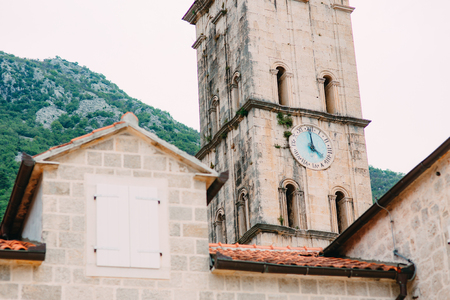 The old town of Perast on the shore of Kotor Bay, Montenegro. The ancient architecture of the Adriatic and the Balkans. Fishermens cities of Europe.の写真素材