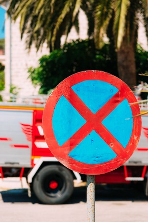 Road sign No Stopping . Nature in Montenegroの写真素材