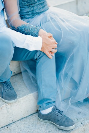 The hands of the newlyweds with rings. Wedding in Montenegro.の写真素材