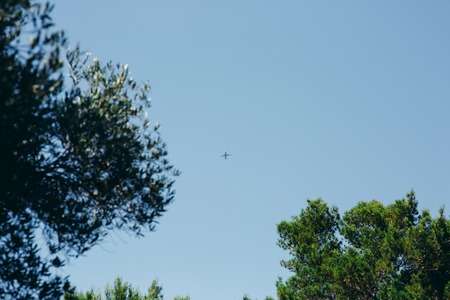 Plane in the sky. Shooted from the ground.の写真素材