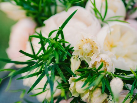 Wedding bouquet of peonies, close up. Wedding in Montenegroの写真素材
