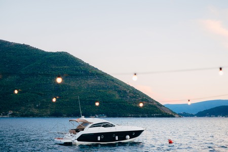 Yachts, boats, ships in the Bay of Kotor, Adriatic Sea, Montenegro Balkansの写真素材