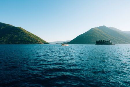 Boat in the Bay of Kotor. Montenegro, the water of the Adriatic Sea. Boats, yachts, liners.の写真素材