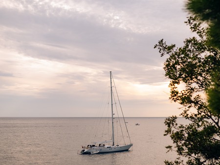 Yacht in the Adriatic sea in Montenegro, in the Balkansの写真素材