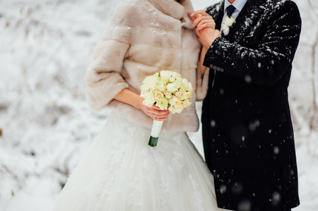 Newlyweds hug each other in Montenegro. Wedding in Montenegro.の写真素材
