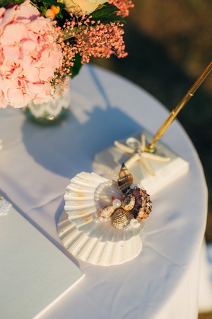A table for a wedding ceremony in Montenegro. Wedding decorations.の写真素材