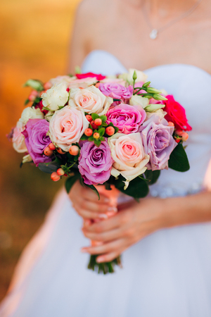 Wedding bouquet in hands of the bride. Wedding in Montenegroの写真素材