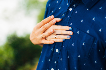 Bride and groom holding hands. Wedding in Montenegroの写真素材