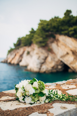 A wedding bouquet near the sea. Wedding in Montenegro.の写真素材