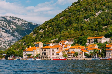 The old fishing town of Perast on the shore of Kotor Bay in Montenegro.の写真素材