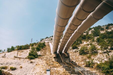Pipeline passing through the mountains. Pipeline from Serbia to Montenegro