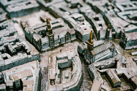 Munich, GERMANY - 9 MARCH 2018: Munich bronze miniature 3D map. Bronze map, model of the city. Miniature city of Munich in Germany from bronzeのeditorial素材