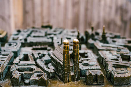 Munich, GERMANY - 9 MARCH 2018: Munich bronze miniature 3D map. Bronze map, model of the city. Miniature city of Munich in Germany from bronzeのeditorial素材