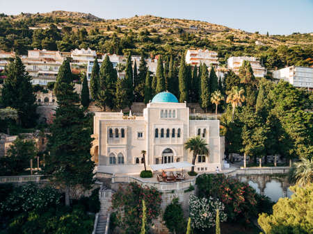 Dubrovnik, Croatia - 27 june 2019: Aerial view of the territory of Grand Villa Argentina and Villa Sheherezade. The best hotels in Dubrovnik.のeditorial素材