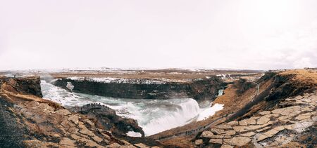 The Great Waterfall Gullfoss in southern Iceland, on the golden ring.の写真素材