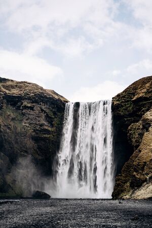 Skogafoss waterfall in the south of Iceland, on the golden ring.の写真素材
