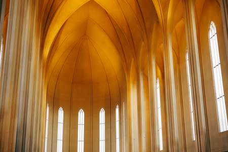 Reykjavik, Iceland - 02 may 2019: The interior is inside The Church of Hadlgrimskirkya, a Lutheran church in Reykjavik, the capital of Iceland.のeditorial素材