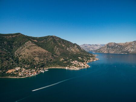 Aerial frame from the drone of Kotor Bay, Montenegro.の写真素材