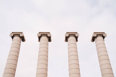 Four antique Columns of Puig-i-Kadafalka, near the Magic Fountain of Montjuic and the National...